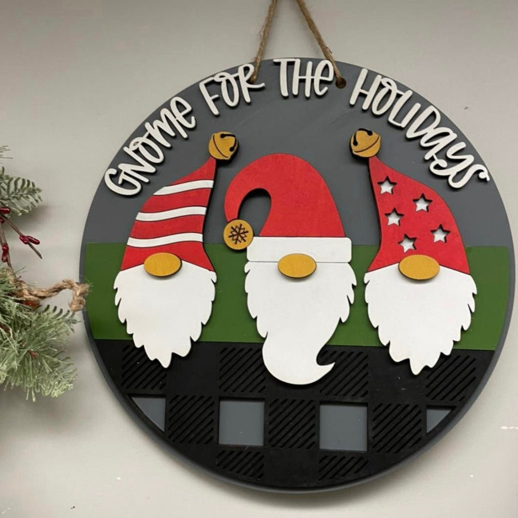 Gnome for the Holidays Round Sign