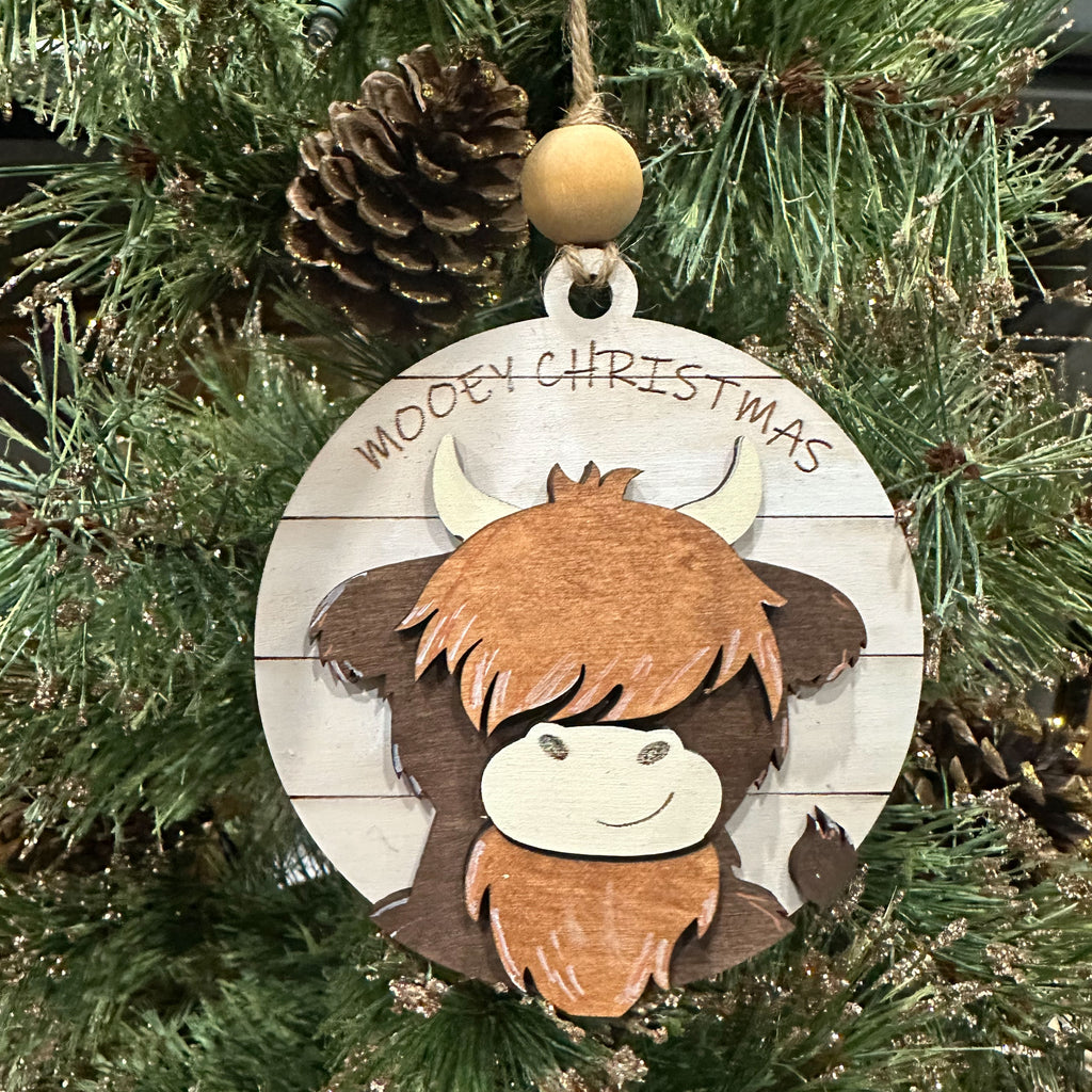 Highland Cow Mooey Christmas Ornament / Car Charm